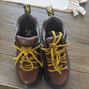 Dr. Martens Brown Leather Boots with Yellow Rope Laces